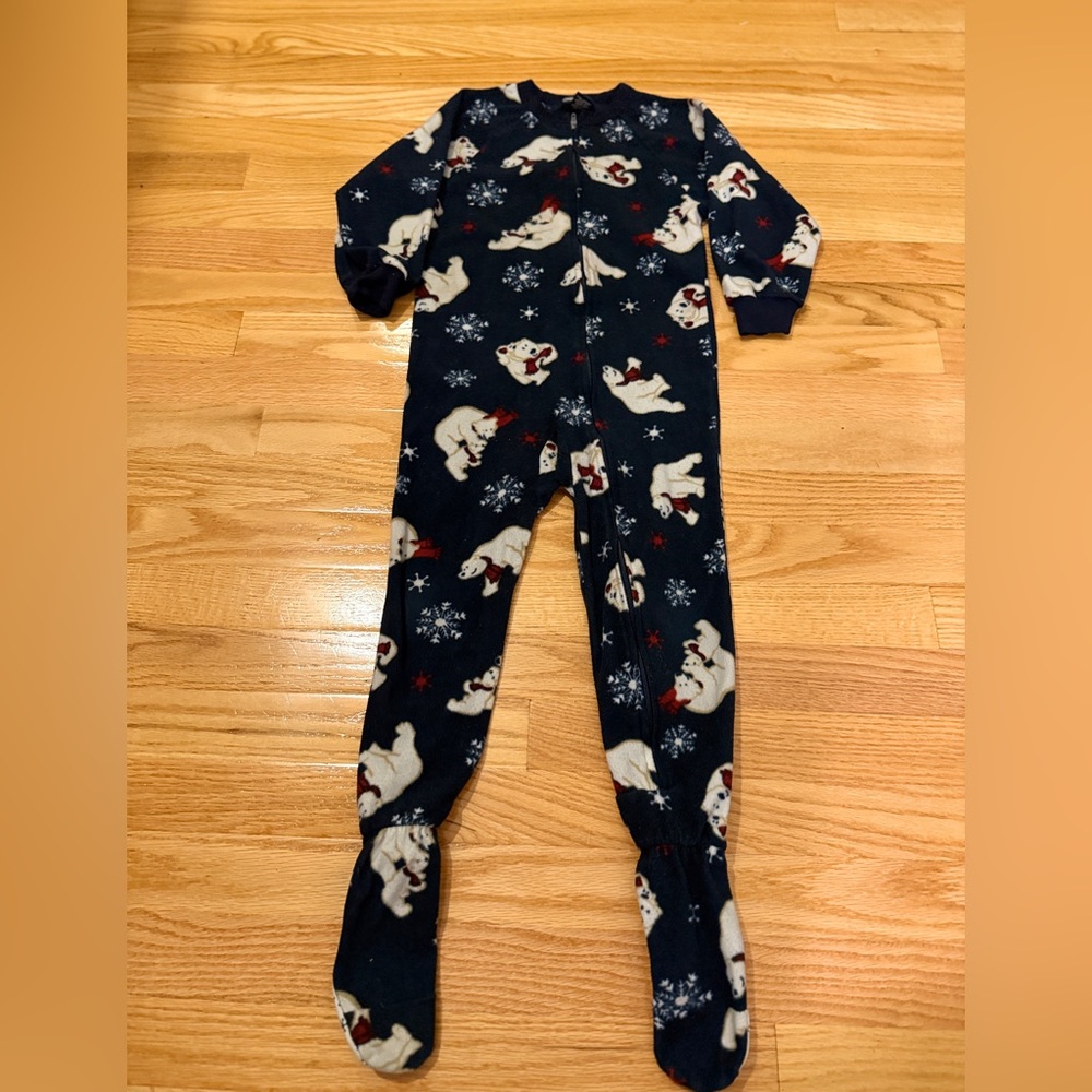 Kids Polar Bear Print One Piece Pajama - Navy